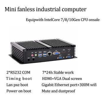 Dupla COM 10Gen sem ventilador Mini PC Intel i5-8250U/i7 10510U RS232 USB WIFI PC industrial Computador da área de Trabalho