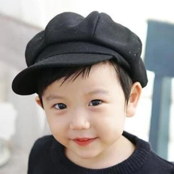 DYLAOPAN para Crianças, chapéus de outono e inverno meninos caps Britânica de xadrez octogonal chapéus versão em coreano Japonês selvagem meninas boinas 2