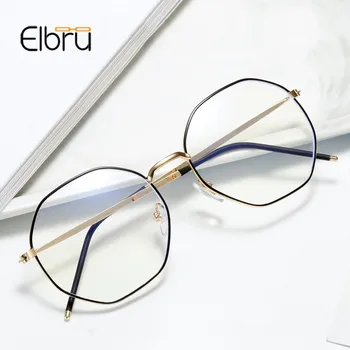 Elbru Anti-azul Metal Leve Óculos de Armação Mulheres Homens Limpar Lente de Óculos Falsos Óculos Irregular Óculos com Armação