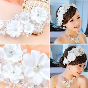 Elegante Coreano Laço De Fita Flor Headband Tiaras Mulheres De Cabelo Jóias Faixas Na Cabeça O Capacete Acessórios Do Cabelo Do Casamento Para A Noiva