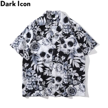 Escuro Ícone Esqueleto Floral Camisa dos Homens do Verão Vintage Shirts para os Homens do sexo Masculino Topo