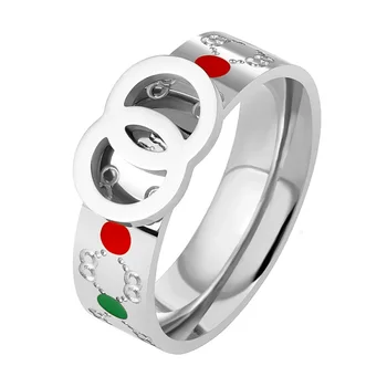 Especiais Cruz Dupla Círculo de Ouro Anéis coloridos Para as Mulheres, Design Exclusivo em Aço Inoxidável 316L Red & Green Spots Feminino Anel de Presente 2