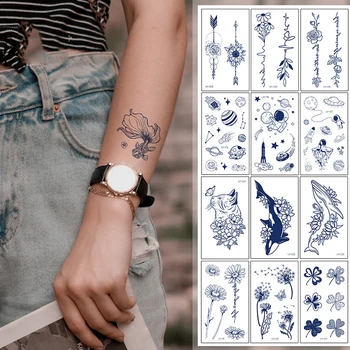 Etiqueta Da Tatuagem Planta Herbácea Suco Impermeável De Longa Duração Tatuagens Temporárias De Mão Pequena Mão De Dedo Pulso Bonito Da Flor Ave Tatuagem