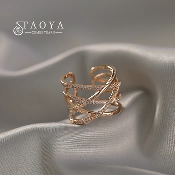 Exagerada Metal Cruz Incrustada Zircão anéis Para a Mulher 2020 Nova Moda de Ouro Rose Cor do Dedo Jóias Festa de Casamento de Luxo Anel