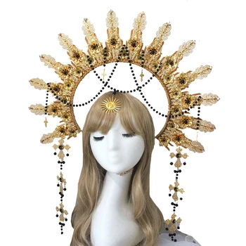 Feito à mão Gothic Lolita KC Halo Capacete Retro Sol Deusa Virgem da Coroa Cabeça Acessórios de Cabelo 1