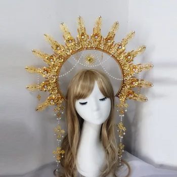 Feito à mão Gothic Lolita KC Halo Capacete Retro Sol Deusa Virgem da Coroa Cabeça Acessórios de Cabelo 2