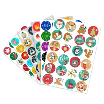 Feliz Natal Adesivos Calendário do Advento Número de Etiquetas de Papel Presente DIY Rótulos de Embalagem Decoração de Doces Cookie de Vedação Adesivo