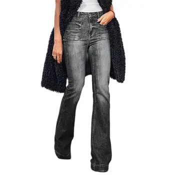 Flare Jeans Calças para Mulheres a Tendência Denim, calças de Brim de Senhoras Mulheres de Cintura Alta Moda Trecho Bolso de Calças de S-3XL Tamanho de Perna Larga Jeans