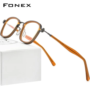 FONEX Acetato de Liga de Óculos de Armação de Homens Retrô Vintage Praça Prescrição de Óculos Mulheres Óptico coreano Mola Óculos F1026