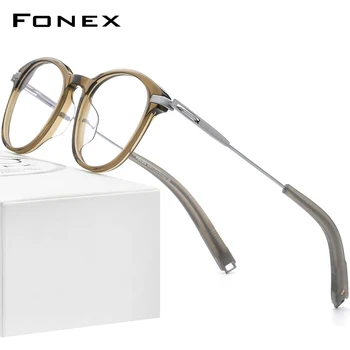FONEX Acetato de Titânio Óculos de Armação Homens 2022 Nova Retrô Vintage Rodada Prescrição de Óculos Ópticos, Óculos Óculos F85704