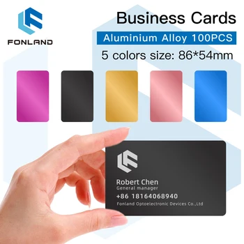 FONLAND 100PCS/LOTE do Nome da empresa de Cartões Multicolor da Liga de Alumínio de Folha de Metal, Testes de Material para a Máquina da Marcação do Laser