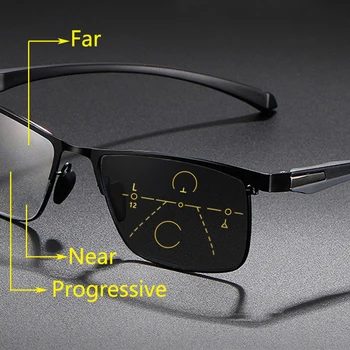 Fotossensíveis Óculos de Leitura Multifocal Progressiva Homens Anti Luz Azul Computador Óculos para Presbiopia Óculos TR90 Quadro Completo