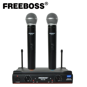 Freeboss KU-22 50M Faixa de Trabalho Dual Channel 2 Handheld Microfone Transmissor Profissional de Karaoke Sistema de Microfone sem Fio UHF 1