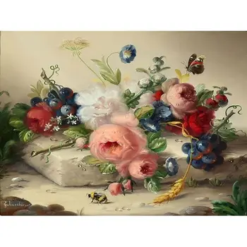 GATYZTORY 60x75cm Quadro de DIY Pintura Por Números Rose Bouquet de Pintura a Óleo Abstrata Tela de Desenho Parede Decoração pintados à mão Kits