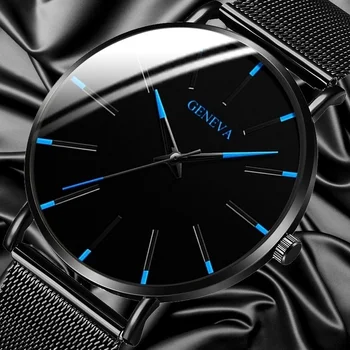 Genebra Mens Minimalista Ultra Fina Malha de Aço Inoxidável Correia de Relógio de Luxo Homens de Negócio de relógios Casuais relógios de Quartzo Reloj Hombre