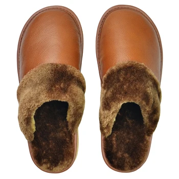 Genuíno Couro de Vaca chinelos de quarto casal interior de não-deslizamento homens mulheres casa de moda casual sapatos de PVC macio solas de inverno 601 1