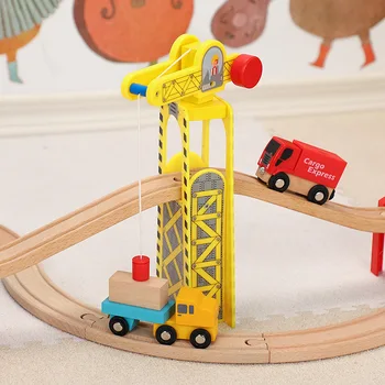 Guindaste De Torre De Brinquedo Pequeno Trilho De Trem Acessórios Crianças De Comboio De Transporte De Faixa Brinquedo Educativo Magnético Compatível Madeira  1
