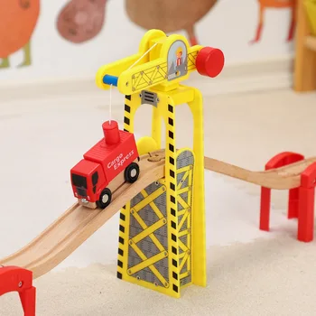 Guindaste De Torre De Brinquedo Pequeno Trilho De Trem Acessórios Crianças De Comboio De Transporte De Faixa Brinquedo Educativo Magnético Compatível Madeira  2