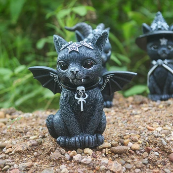 Halloween Magia Negra Gato Kitty Escultura Gramado Do Gnome Figura De Área De Trabalho De Escultura Horror Estátua De Jardim De Casa Quintal Decoração De Férias 2