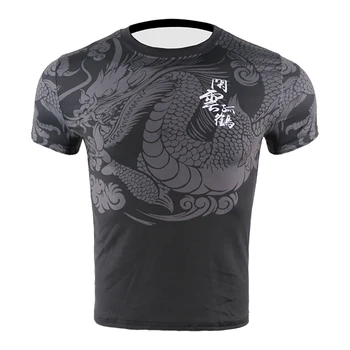 Homens chineses de Dragão Seco Rápido Lutar MMA Camisas de Compressão de Kick Boxing Formação T-Shirt de Tigre de Muay Thai Camiseta Jiu jitsu