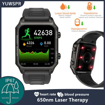 Homens Esporte Saudável Smart Watch 650nm Laser Terapia Smartwatch PPG Temperatura do Corpo Impermeável de Fitness Relógios Para Android Apple
