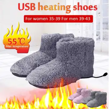 Homens Mulheres USB de Bolso Pé do Aquecedor de Rápido Aquecimento Elétrico de Arranque Potência de Aquecedor de Pés de sapatos de Pelúcia Interface Lavável Inverno Quente Sapatos