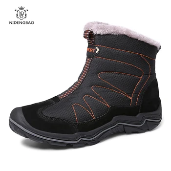 Homens Sapatos de Inverno de Nova Ankle Boots Homens Botas de Neve de Dedo do pé Redondo de Pelúcia Manter Aquecido Andando Homens Calçado Lace-Up Casual Sapatos da Moda 1