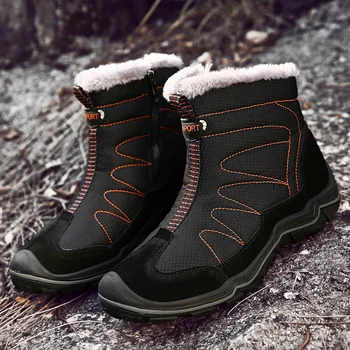 Homens Sapatos de Inverno de Nova Ankle Boots Homens Botas de Neve de Dedo do pé Redondo de Pelúcia Manter Aquecido Andando Homens Calçado Lace-Up Casual Sapatos da Moda 2
