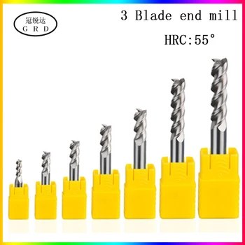 hrc55 3 flauta de alumínio fresa de 1mm-de 16mm de 1,5 mm, 2,5 mm 4 mm 6 mm 8 mm 12 mm pinça fresadora cnc torno da ferramenta moinho