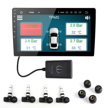 HUANAV-USB Monitoramento de Pressão dos Pneus, Sistema TPMS Android indicação de Alarme 5V Interno de Navegação, Sensores de Estacionamento 4 Sensores de Rádio