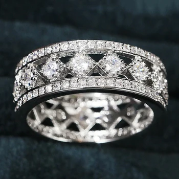 Huitan de Noiva, alianças de Casamento de Luxo, Cor Prata Cristal CZ Engajamento Anéis de Proposta para a Namorada Moda de Mulheres Recém-Jóias