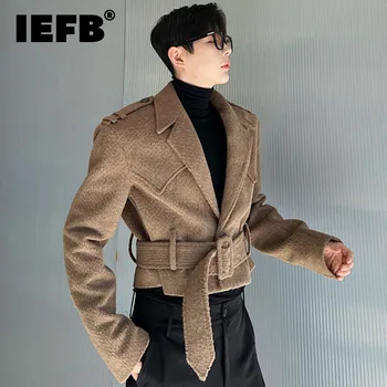 IEFB Outono Inverno Engrossado Designer Curto de Lã Correia Homens Jaqueta Casaco 2023 Cor Sólida coreano Moda Masculina Tops 9A6200