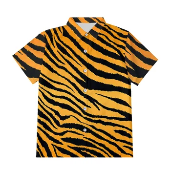 IFPD Homens Verão a Pele de Tigre 3D Impresso Camisa de Manga Curta de Novo Harajuku Amarelo Moda Botão Streetwear Casual Top Plus Size