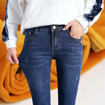Inverno de calças Jeans Feminina Cintura Alta Jeans Skinny Quente Grossa Jeans para Mulheres Plus Size de Veludo, Calças Stretch Femme 1