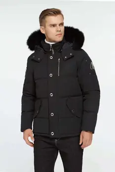 Inverno homens casaco de pele de raposa gola de casaco com capuz 3T espessamento de inverno de pato para baixo do casaco capuz removível pêlo curto para homens 1