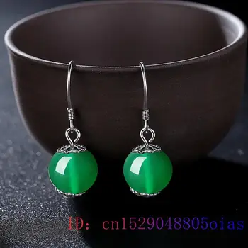 Jade Esferas Brinco De Moda, De Calcedônia Naturais Prata 925 Mulheres Presentes De Jóias Amuleto Verde 2