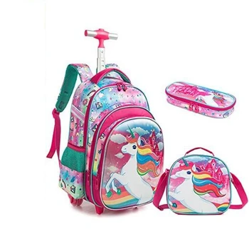 jasmim-estrela 3 pcs rolando mochila conjunto de Crianças da escola Saco do Trole com rodas escola de Rodas mochila para as meninas do menino Saco do Trole 1