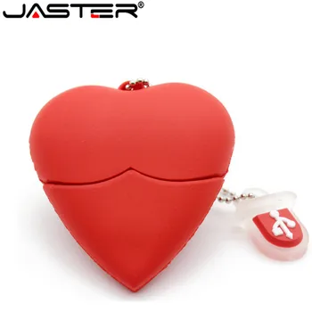 JASTER Cartoon Coração Vermelho Modelo Usb2.0 64 GB Pen Drive de 8GB 16GB Presentes Chave de Cadeia Stick de Memória de 32GB Movimentação do Flash Criativo Dom de Amor