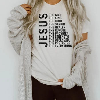 Jesus É Meu Rei-Deus Tudo O Que As Mulheres Retro Tops Fé Cristã T-Shirt Religião Roupas De Moda Casual Camisetas Mujer Tee