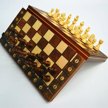 Jogo de xadrez Super Magnético de Madeira de Xadrez Backgammon Checkers 3 em 1 Antigo Xadrez Viajar jogo de Xadrez de Madeira, Peça de Xadrez Tabuleiro de xadrez