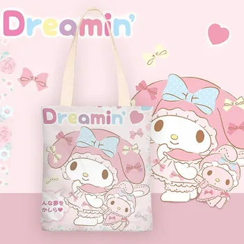 Kawaii Sanrio Hellokitty Kuromi Cinnamoroll Nova Ins Bolsa De Ombro De Senhoras De Desenhos Animados Aluno Saco De Eco-Friendly De Lona, Saco De Compras 1