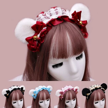 Kawaii Urso Orelhas De Gato Arco Bell Cabeça De Aro Doce Princesa Mulheres Headwear Lolita Hiar Acessórios De Pelúcia Cabeça Cosplay Adereços 1