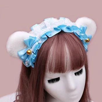 Kawaii Urso Orelhas De Gato Arco Bell Cabeça De Aro Doce Princesa Mulheres Headwear Lolita Hiar Acessórios De Pelúcia Cabeça Cosplay Adereços 2
