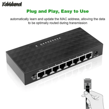 Kebidumei 8 Portas LAN Ethernet Switch de Rede 10/100Mbps de Desktop de Alto Desempenho Switches Ethernet Com UE/EUA Plug Adaptador