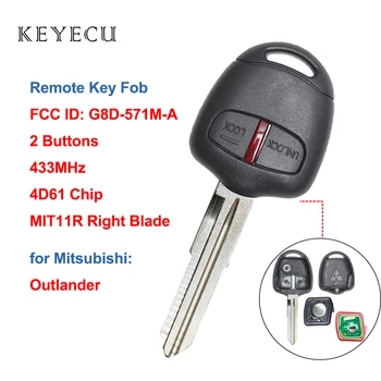 Keyecu Remoto do Carro Fob Chave 2 Botões 433MHz 4D61 Chip para Mitsubishi Outlander 2005-2010, FCC ID: G8D-571M-A, MIT11R Lâmina Direita