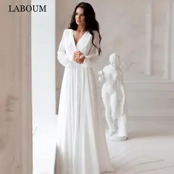 LaBoum Simples De Uma Linha De Chiffon Vestidos De Noiva Para Mulheres 2022 Noiva Elegante V-Pescoço Vestidos De Noiva Com Laço Da Correia De Vestido De Casamento