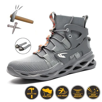 Leve segurança booLightweight botas de segurança homens suave respirável de aço do dedo do pé de alta-top sapatos resistente à perfuração exterior indestr
