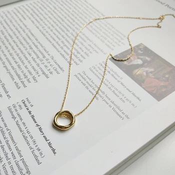 Leven Fantasia 925 prata esterlina pescoço colar de cadeia irregular de design pingente redondo círculo colar de ouro 1