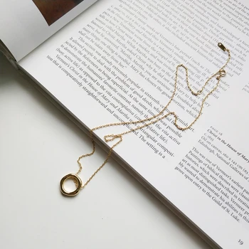 Leven Fantasia 925 prata esterlina pescoço colar de cadeia irregular de design pingente redondo círculo colar de ouro 2