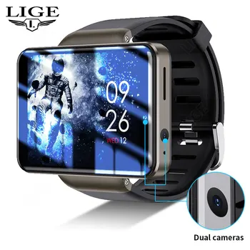 Lige 4g Smart Watch 2,4 g+5g Wifi, Bt Smartwatch 2.41 Polegadas Touch Screen Android 7.1 3gb+32gb Dual Câmera de 5mp+2mp Smartwatch Homens 1